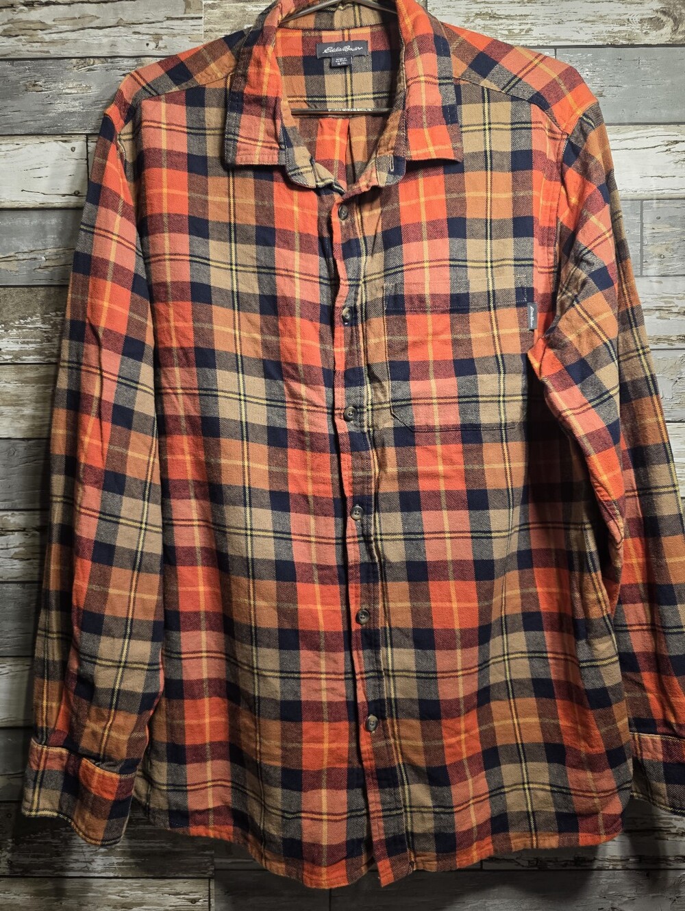 Eddie Bauer Orange Navy Plaid Lightweight Shirt Jacket